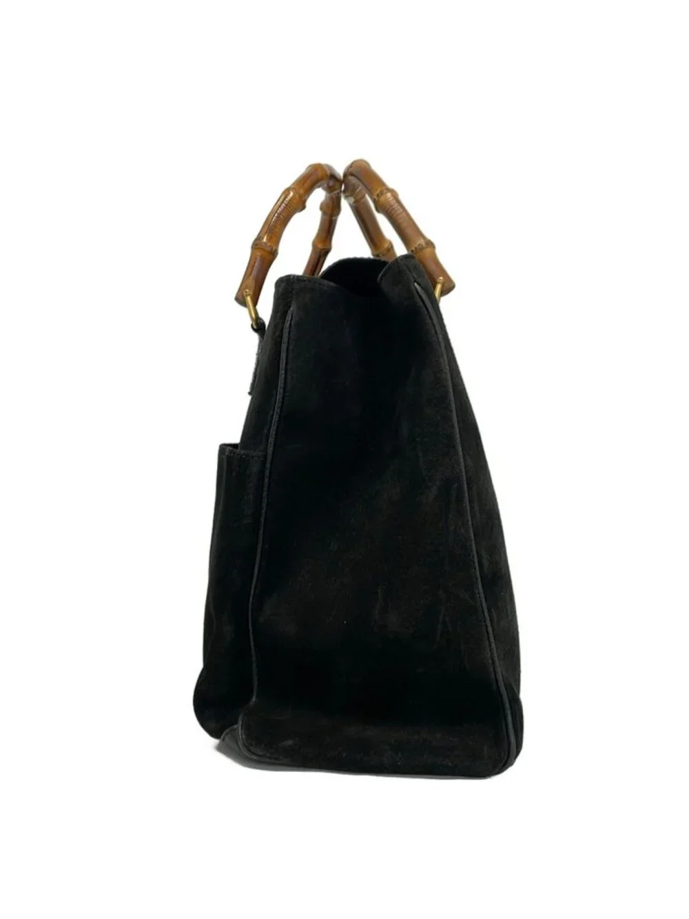 Gucci Handbag Bamboo Black Brown Leather